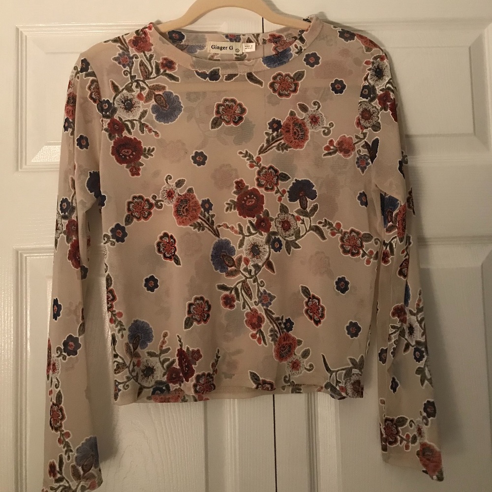 Mesh floral long sleeve top